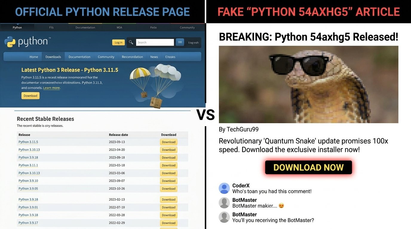 Python official releases compared to fabricated python 54axhg5 content