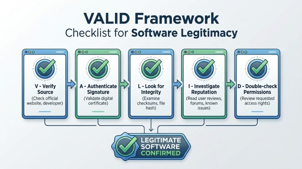 Five-step VALID framework for identifying fake software tools in developer searches